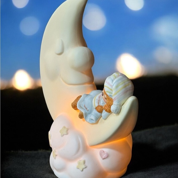 Vintage 1982 Enesco Teddy Beddy Bear Moon Nightlight Nursery Lamp - Picture 3 of 6
